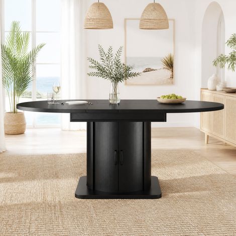 Tavolo da pranzo allungabile 158x118x76 cm in MDF nero con contenitore – MEUBLIV (1/5)