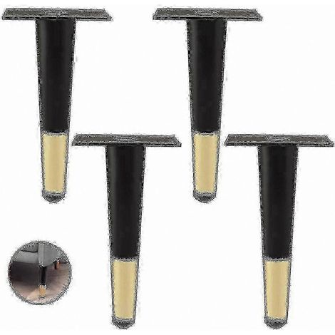 Un ensemble de 4 pieds de meubles en métal, compatibles avec les canapés, les tables, les armoires et les tables de chevet, design moderne aux lignes droites, hauteur 25-26 pouces, noir et or, 30 cm. (1/5)