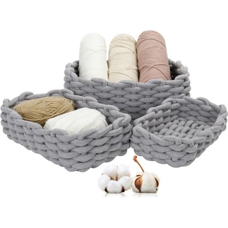 Bardusch-Lot de 3 paniers en corde tissée, gris, pour table à langer, salle de bain ou décoration chambre (1/4)