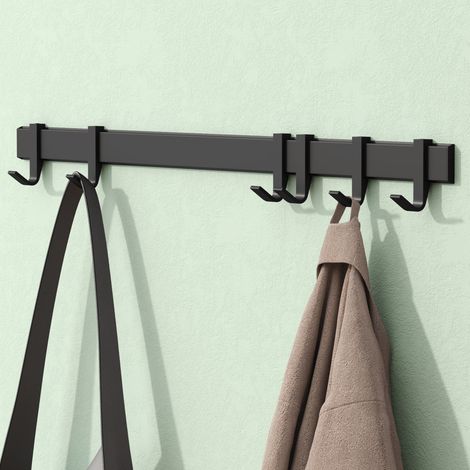 Mai & Mai Porte Manteaux Mural en Aluminium pour Salle de bain Cuisine Chambre Entrée Accroche Serviette 6 Crochets Patère Murale Anti-chute Noir Mat 600×33 MM Stalo-12