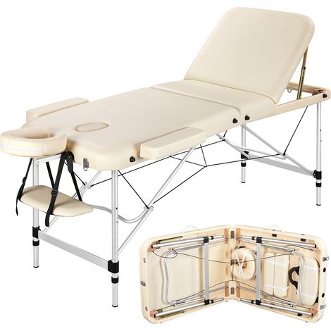 Yaheetech Lettino da Massaggio 3 Zone Pieghevole Portatile Alluminio 213 x 70 cm Fisioterapia Altezza Regolabile Poggiatesta e Braccioli Staccabili Portata 250 kg con Sacchetto per Polvere Crema