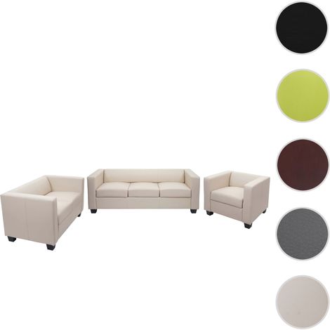 Salon 3-2-1, garniture de canapés / lounge Lille - similicuir, blanc