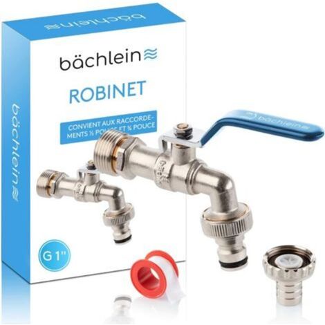 Robinet Universel pour le Jardin Bleu - 2 Raccordements de Tuyau, Boisseau Sphérique Raffiné, Raccordement 1/2 et 1 Pouce, Sortie pour l'Extérieur (1/5)