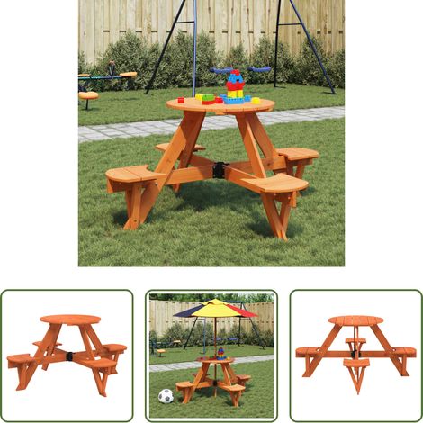 vidaXL Holzpicknicktisch - Picknicktisch für 4 Kinder mit Schirmloch Rund Massivholz Tanne (1/5)
