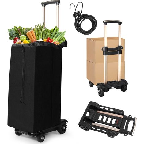 Chariot à Main Pliable, avec Roues de réservoir en PU résistantes à l'usure et silencieuse et Timon d'attelage réglable en Alliage d'aluminium, Sac Amovible, capacité 60KG / 132LBS et léger (3,9LBS) (1/5)