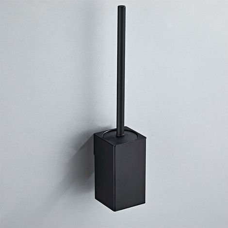 Porte-brosse WC mural carré en acier inoxydable 304 avec 1 tête de brosse (noir)