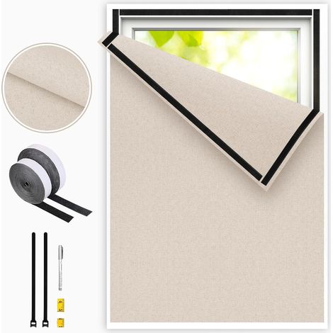 Occultant Fenetre,Rideau Occultant sans Percage,Lin Tissu Anti Chaleur Store Occultant,Découpable Store Enrouleur Thermique au Metre pour Voyage Chambre Bureau Toit Soleil Fenetre Maison (1/5)