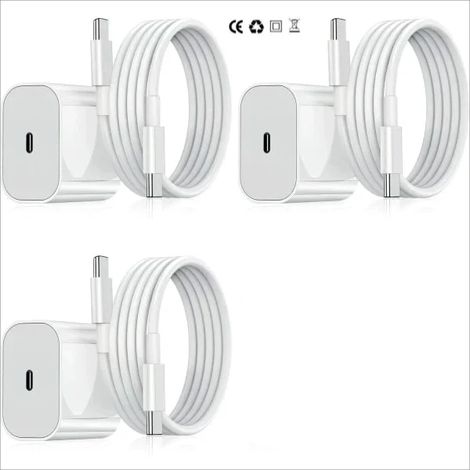 【YD】Kit de trois pièces : chargeur rapide 20 W USB-C blanc pour iPhone (NT) – Chargeur rapide + câble de 2 mètres (1/5)