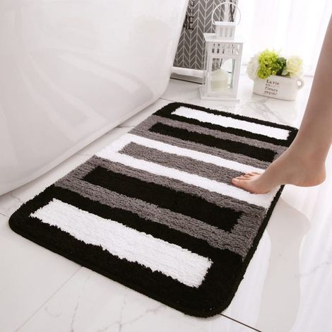 Rutschfeste Bodenmatte für Küche und Bad, weich und komfortabel, saugfähige Mikrofaser-Duschmatte, schnelltrocknend, 60 x 90 cm, schwarz (1/5)