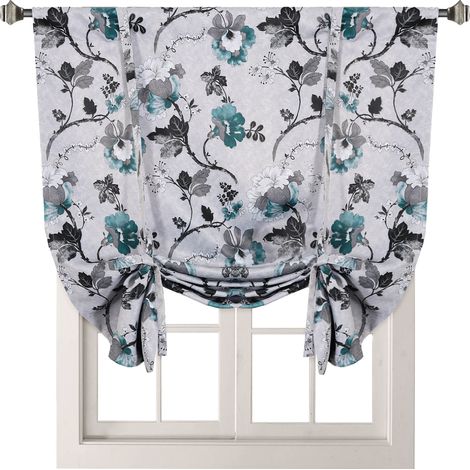 Rideau imprimé à un panneau avec attache et passe-tringle, occultant thermique, style vintage, à motif floral, pour fenêtre, cuisine ou porte-fenêtre, 107 x 160 cm (42 x 63 pouces). (1/5)