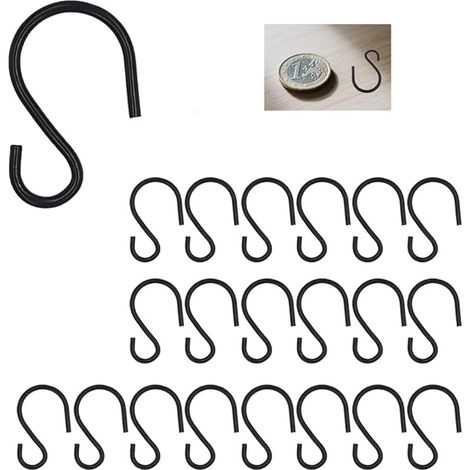 Lot de 20 Crochets en S en Crochet en Forme de S Crochets en Métal Crochets Pour Cuisine Salle de Bain Chambre à Coucher,Mini Crochets en S (Noir)