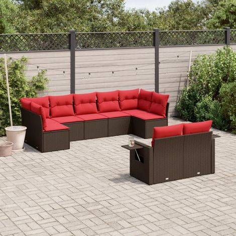 9-teiliges Gartensofa-Set mit Kissen, braun, Polyrattan (1/5)