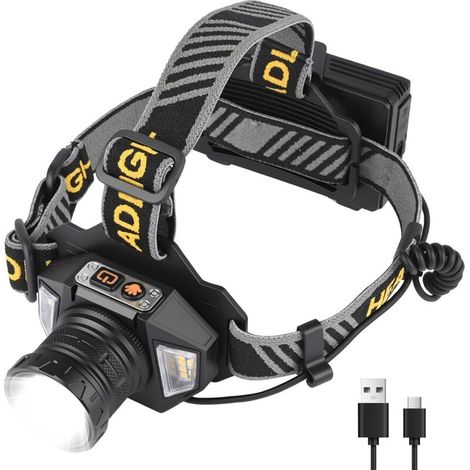 Lampe Frontale Led Ultra Puissante Avec Batterie de 7800 Mah et Capteur, Rechargeable, Zoomable, Etanche Ip65 avec 8 Modes Déclairage, Réglable à 90° (1/5)
