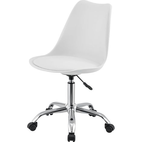 Fauteuil chaise de bureau siège rembourré à 5 roulettes rotatif à 360° et réglable en hauteur métal blanc (1/5)