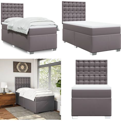 vidaXL Boxspringbett mit Matratze Grau 100x200 cm Kunstleder (1/5)