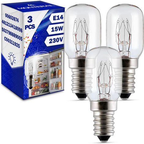 Lot de 3 Ampoules E14 pour Réfrigérateur - 15W 230V - Culot Vis Standard - Éclairage Intérieur Froid - Compatible Bosch Siemens Whirlpool - 58mm (1/5)