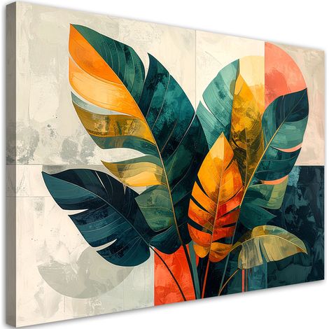 Stampe su Tela, foglie tropicali colorate - 60x40 (1/2)