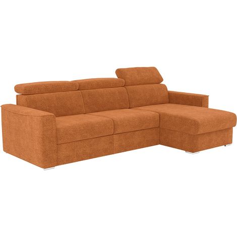 Divano angolare reversibile trasformabile 'fast' in tessuto chenille terracotta - Letto 140 cm - Materasso 14 cm VIZIR