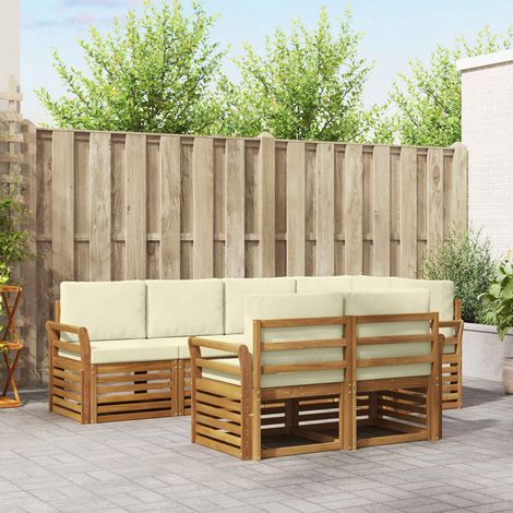 Ecksofa Set mit Kissen 7 pcs Natur und Creme Massivholz Akazie (1/5)