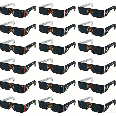 Lunettes d'observation d'éclipse solaire 2026, certifiées CE et ISO, protection solaire sûre, paquet de 20, motif astronaute noir. (1/4)