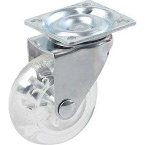 Pack de de 4 roulettes transparentes de 50 mm avec frein pour transport, XU, Facile à déplacer, Convient à toutes les surfaces (50 mm), Revêtement caoutchouc transparent, Charge totale 140 kg. - KZQ