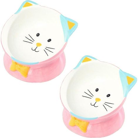 Lot de 2 gamelles surélevées en céramique pour chat, inclinées, protégeant la colonne vertébrale, réduisant le stress et prévenant les vomissements - Style 2 (1/5)