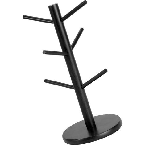 Baumförmiges Tassenregal mit 6 multifunktionalen Haken aus Holzverbundmaterial für die Küche, schwarz – Ordnung und Platzersparnis (1/5)