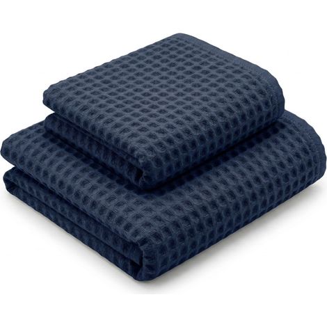Asciugamani Nido d'Ape 100% Cotone 330 g/m² Made in Italy – Set 2 Pezzi (60x110 + 40x60) Tex Family – Blu