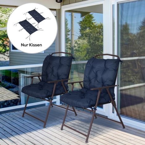 Lot de 2 coussins d'assise, 98 x 50 cm, avec attaches, revêtement en tissu, 8 cm d'épaisseur, bleu foncé