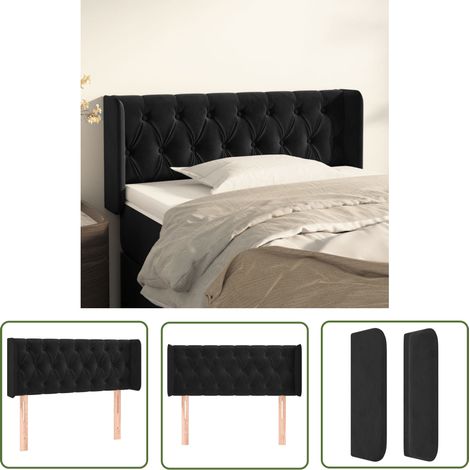 The Living Store Tête de lit avec oreilles Noir 103x16x78/88 cm Velours - Tête De Lit - Literie - Meuble Chambre - Velours - Noire (1/5)