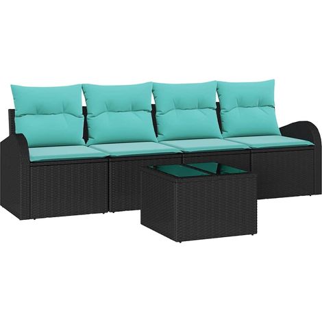 Garden Sofa Set 5 pcs Black and Turquoise Poly Rattan vidaXL (1/5)