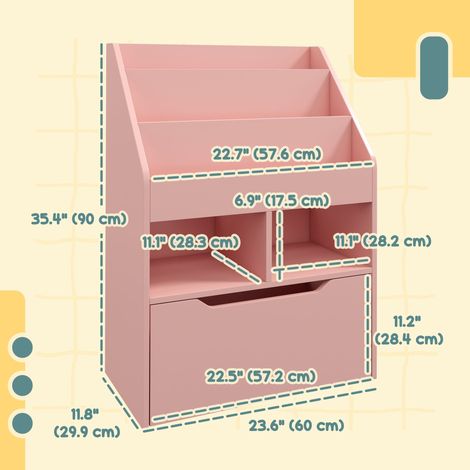 Bibliothèque rose pour enfants avec tiroir de rangement pour livres et lecture, idéale pour la classe, la chambre ou la salle de jeux. Meubles de rangement pour la salle de classe, la chambre et la sa (1/5)