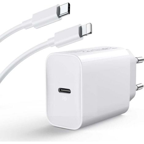Schnellladegerät für iPhone 14/14 Pro/14 Pro Max/14 Plus/13/12/11/SE/XR/X/XS/8, 20-W-USB-C-Ladegerät, USB-C-Netzteil und 2-m-Kabel – Crezuo