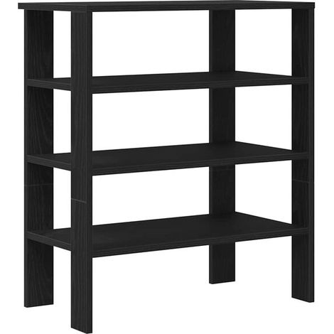 Étagère à chaussures noire, dimensions : 61 x 32 x 70 cm, en bois composite. (1/5)