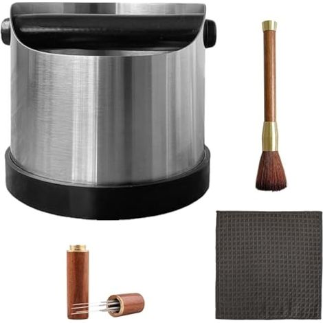 Boîte à frapper café, bac à marc inox avec barre amovible, récipient facile à nettoyer, inclut brosse, aiguille à café, chiffon, base antidérapante (1/5)