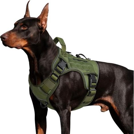Arnés táctico robusto para perros con asa,ajustable,chaleco reflectante de grado militar para pastores alemanes,color verde (L) (1/2)