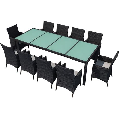 vidaXL Set da Pranzo da Giardino 11 pz con Cuscini in Polyrattan Nero