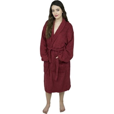 Peignoir Femme Kimono Coton Éponge Col Châle Robe de Bain Luxueuse Spa Maison (1/5)