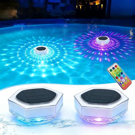 Lumiere Piscine Flottante Solaire, Étanche Lampe Piscine Hors Sol avec Télécommande, 3 RGB Modes, 7 Couleur, Minuterie, LED Eclairage Piscines pour Baignoire Spa Jardin Fête (1/5)