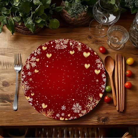 Sets de table de Noël style américain, dessous de plat antidérapants et isolants thermiques pour cuisines de restaurant, résistants aux taches et à l'usure, en stock - Lot de 4 pièces 36x36cm (vinyle)