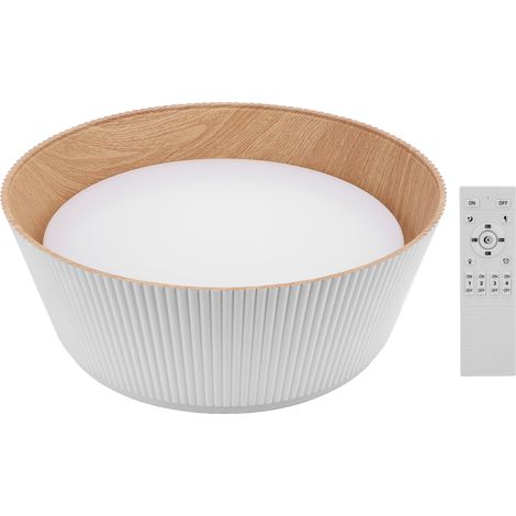 Plafonnier LED Rond Moderne Design Bois Blanc Télécommande Dimmable 3 Températures de Couleur Métal Installation Facile Salon (1/5)