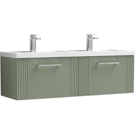 Nuie Deco Satin Green 1200mm Wall Hung 2 Drawer Vanity Unit and Double Polymarble Basins - DPF894C (1/5)