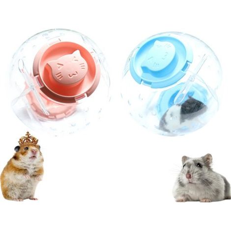 Lot de 2 boules d'exercice pour hamster - Boule transparente à rouler - 14 cm - Bleue et rose - Boule résistante pour hamster (bleue et rose) (1/5)