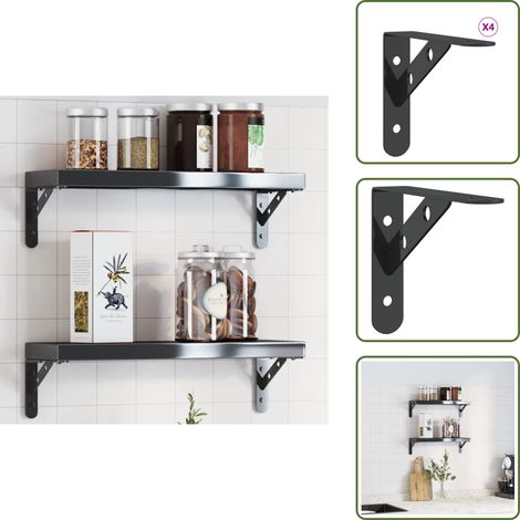 Regalträger 4 Stk. 15x2,5x11,5 cm Schwarz Edelstahl - Regalträger - Regalhalter - Regalwinkel - Regalkonsole (1/5)