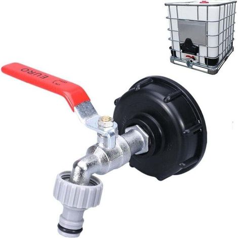 Robinet de cuve de récupération d'eau 1000L – Adaptateur IBC S60X6 – Raccord en plastique – Résistant à l'acide et à la corrosion (1/5)