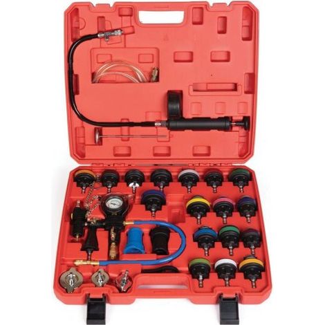 Kit tester pressione spurgo vuoto ricarica radiatore universale 27 pezzi XC9045