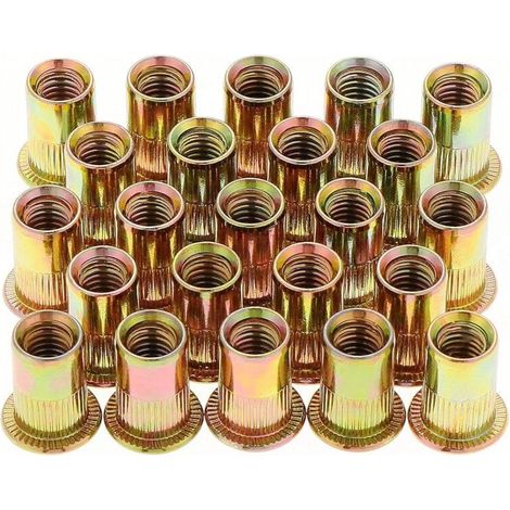 50pcs M12 Flat Head Threaded Rivet Nuts, Zinc Plated Carbon Steel Threaded Rivet Nuts, M12 Threaded Rivet Inserts (18mm x 22mm) (1/5)