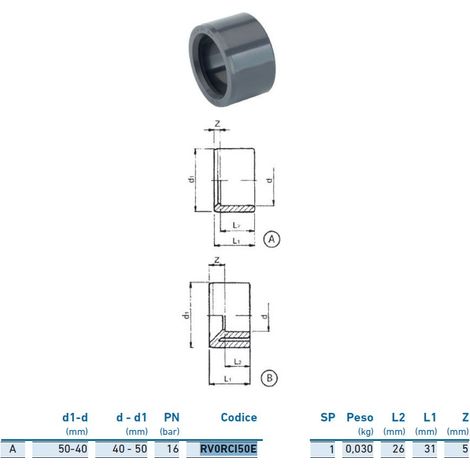 Riduzione M/F corta PVC-U metrico ø50x40 INPFRC150E00 - -  IRRITEC - -