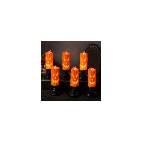 Set di 6 candele senza fiamma per Halloween, decorazione luminosa a forma di zucca per Halloween, portacandele a lanterna LED per Halloween, decorazione per interni ed esterni, luce notturna da giardi