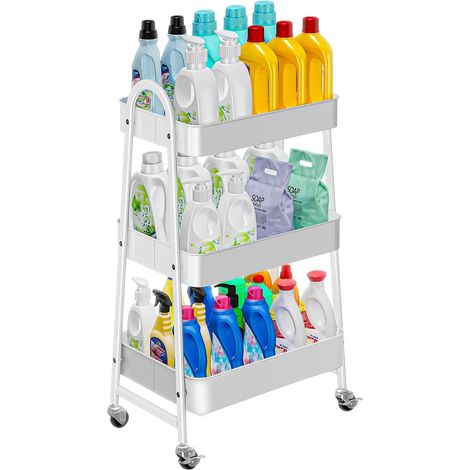 1 Chariot de rangement à roulettes, 3 niveaux en métal, étagère mobile pour cuisine, salle de bain, maquillage (1/5)